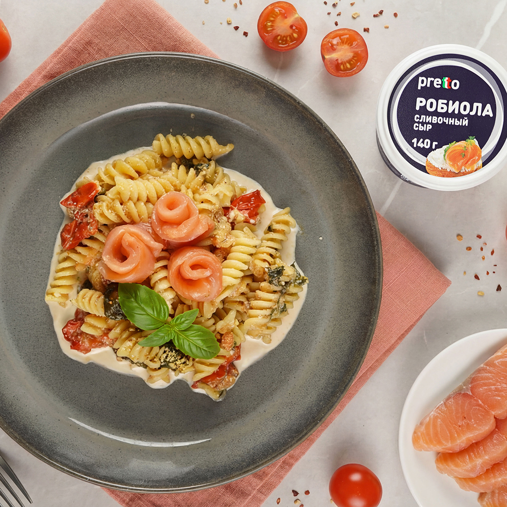 Как приготовить Фузилли с робиолой и лососем