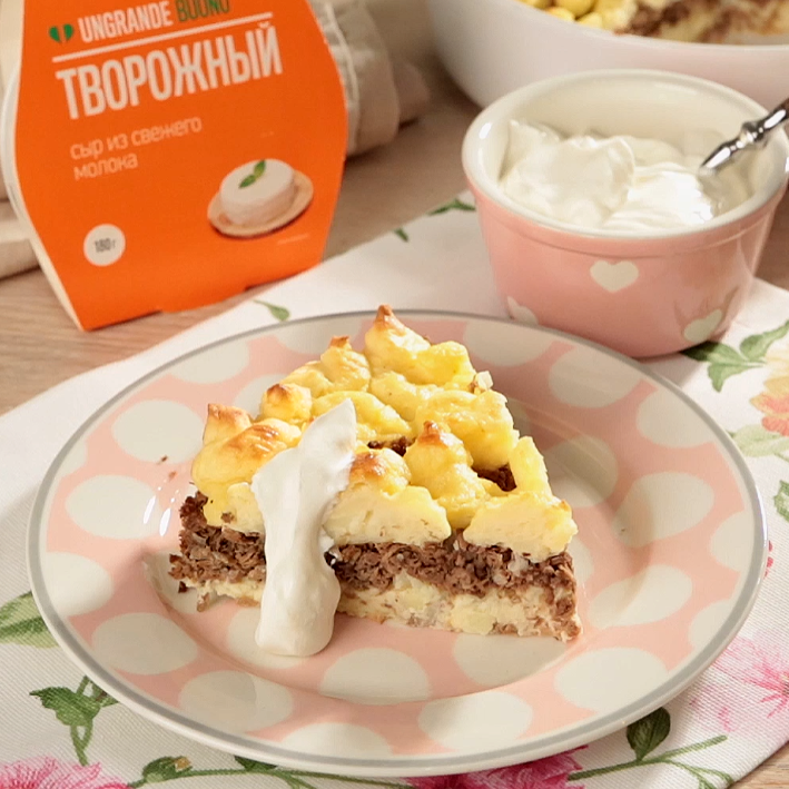 Как приготовить Картофельная запеканка с мясом и творожным сыром